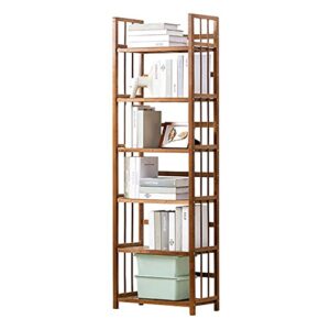 iotxy adjustable bamboo open bookshelf - small 6-tier tall free standing storage rack, multifunctional display stand for home and office, bookcase, light brown