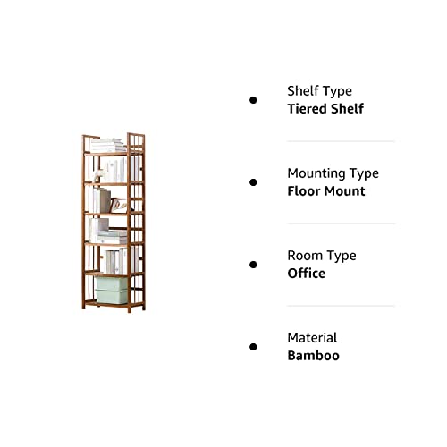 IOTXY Adjustable Bamboo Open Bookshelf - Small 6-Tier Tall Free Standing Storage Rack, Multifunctional Display Stand for Home and Office, Bookcase, Light Brown