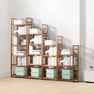 IOTXY Adjustable Bamboo Open Bookshelf - Small 6-Tier Tall Free Standing Storage Rack, Multifunctional Display Stand for Home and Office, Bookcase, Light Brown