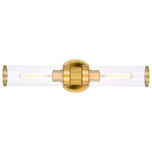 levitt 2 light satin brass mid-century modern industrial bathroom vanity fixture clear glass