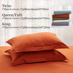 NexHome Burnt Orange Queen Washed Cotton Duvet Cover Set with Zipper Closure Soft Double Solid Blue Grey Color Bedding Duvet Cover 90x90 inches and Pillow Sham for All Seasons