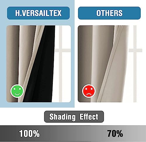 H.VERSAILTEX 100% Blackout Curtains for Bedroom Thermal Insulated Blackout Curtains 84 inch Length Heat and Full Light Blocking Curtains for Living Room with Black Liner 2 Panels Set, Natural Sand