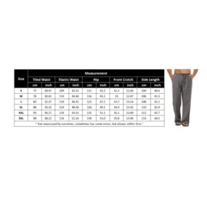 AUDATE Mens Casual Pants Linen Lounge Trousers Loose Elasticated Waist Pant with Drawstring Black M