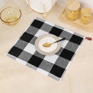 Mordimy 100% Cotton Waffle Weave Plaid Dish Cloths, 12 x 12 Inches, Super Soft and Absorbent Quick Drying Buffalo Check Dish Rags for Kitchen, 6-Pack, Black & White