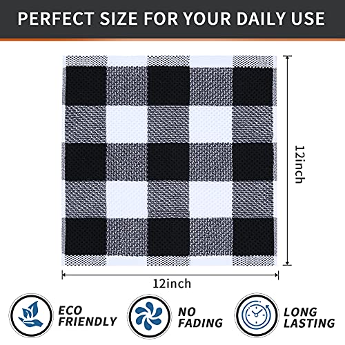 Mordimy 100% Cotton Waffle Weave Plaid Dish Cloths, 12 x 12 Inches, Super Soft and Absorbent Quick Drying Buffalo Check Dish Rags for Kitchen, 6-Pack, Black & White