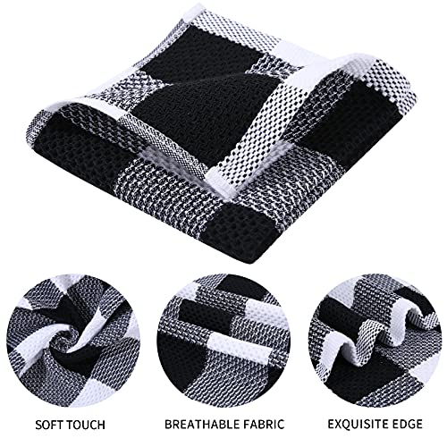 Mordimy 100% Cotton Waffle Weave Plaid Dish Cloths, 12 x 12 Inches, Super Soft and Absorbent Quick Drying Buffalo Check Dish Rags for Kitchen, 6-Pack, Black & White