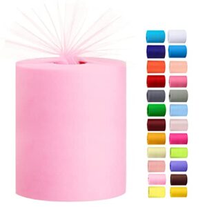 tulle rolls 6” by 100 yards (300 feet) tulle roll spool fabric for diy tutu skirts wedding baby shower crafts decorations party supplies (light pink)
