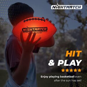 NIGHTMATCH Glow in The Dark Football - Ultra Bright Waterproof LED Light Up Football - Pump & Batteries incl. - Official Size 6 LED Football for Indoor & Outdoor - Ideal Gift for Kids, Youth & Adults