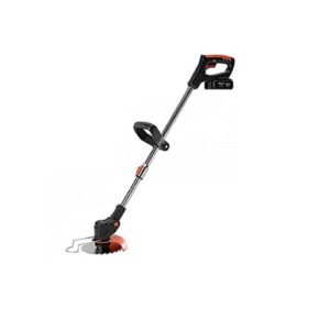 gmrz portable electric grass cutter machine, handheld string trimmer lawn mower 24v powered garden edger tool with u-handle and replace blade,2 battery