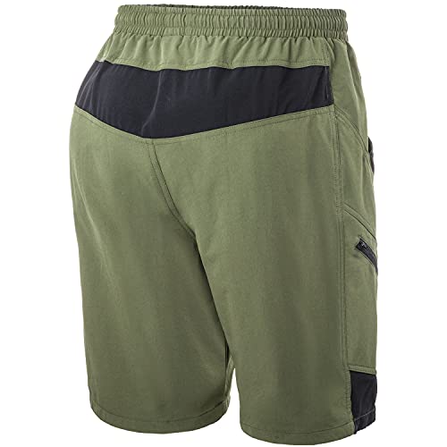 Sportneer Mens Mountain Bike Shorts - 3D Padding MTB Cycling Shorts for Men with Liner and Loose Fit (Large, Green)