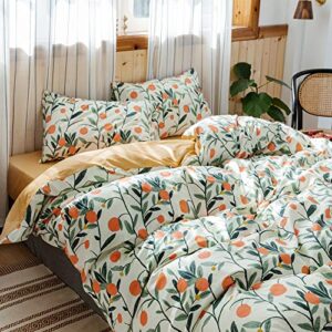 honeilife duvet cover king size - 100% cotton comforter cover floral duvet cover sets, orange duvet cover with zipper closure & corner ties, 3pcs wrinkle free comforter cover sets-fruit