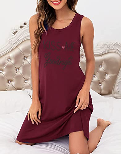 Avidlove Night Dress for Women Tank Nightgowns Sexy Chemise Sleepwear Cute Print Night Dress Wine Red