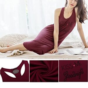 Avidlove Night Dress for Women Tank Nightgowns Sexy Chemise Sleepwear Cute Print Night Dress Wine Red