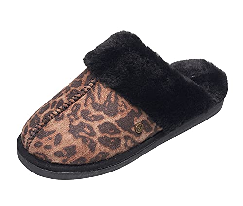 NINE WEST Scuff Slippers For Women, Extra Soft & Comfortable Winter House Shoes, Leopard, Medium 7-8