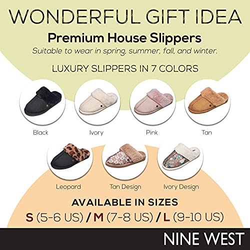 NINE WEST Scuff Slippers For Women, Extra Soft & Comfortable Winter House Shoes, Leopard, Medium 7-8