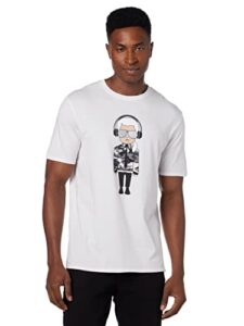 karl lagerfeld paris mens reflective karl chacracter with headphones short sleeve crew neck t-shirt t shirt, white, large us