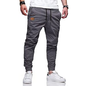 men's fashion casual jogger trousers sweatpants - cotton drawstring workout running cargo athletic long pants dark grey