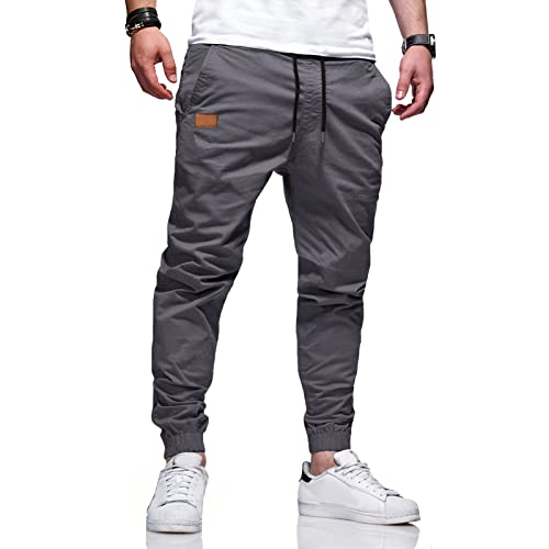 Men's Fashion Casual Jogger Trousers Sweatpants - Cotton Drawstring Workout Running Cargo Athletic Long Pants Dark Grey