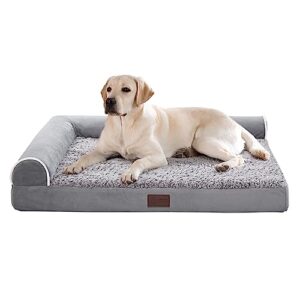 WESTERN HOME Large Orthopedic Dog Beds Sofa - Large/Extra Large Dogs Beds, Eggs Crate Foam Couch Large Pet Bed with Waterproof Washable Cover, Faux Fur Velvet Sofa Dog Bed, Grey