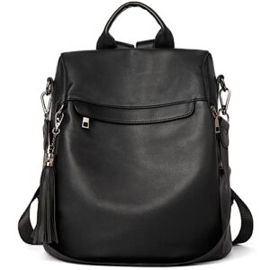 bromen backpack purse for women leather anti-theft travel backpack fashion shoulder bag black