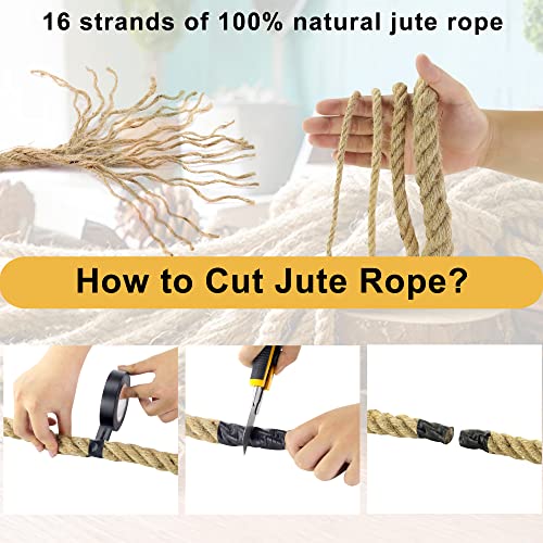 Rope 1/4inch×50feet（6mm×15m） - Jute Rope Natural Hemp Rope for Indoor and Outdoor Gardening,Crafts,Climbing, Nautical Bundling, Railings,Home Decorating,Hammock,Moisture-Proof String