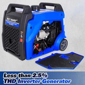 BILT HARD Generator 5500 Watt, Quiet Inverter Generator Portable with Electric Start, 120V NEMA 5-20R, NEMA TT-30R and 12V DC Output, Outdoor Generators for Home Backup Use and RV Ready