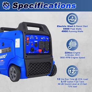 BILT HARD Generator 5500 Watt, Quiet Inverter Generator Portable with Electric Start, 120V NEMA 5-20R, NEMA TT-30R and 12V DC Output, Outdoor Generators for Home Backup Use and RV Ready