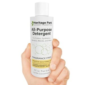 heritage park all-purpose fragrance free, ph-neutral laundry detergent - dermatologist-tested, sensitive skin-friendly, ultra concentrated (4 fl oz trial size)