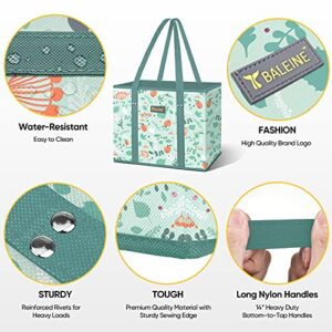 BALEINE 3Pk Reusable Grocery Bags, Foldable Shopping Bags for Groceries with Reinforced Bottom & Handles (Spring Stroll)