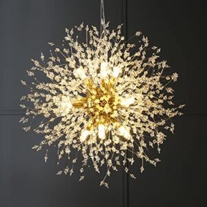 mivenda gold crystal chandeliers 9-light modern firework chandelier dandelion light fixture,bedroom chandelier,ceiling hanging lighting for dining room,bedroom,aisle