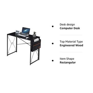 VECELO Writing Computer Folding Desk/Sturdy Steel Laptop Table with Storage Bag for Home Office Work, 39", Retro Black