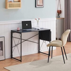 VECELO Writing Computer Folding Desk/Sturdy Steel Laptop Table with Storage Bag for Home Office Work, 39", Retro Black