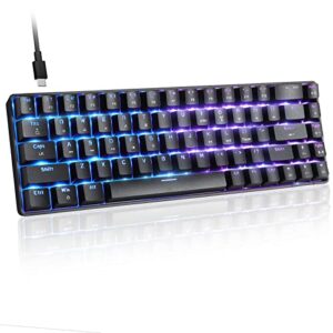 lexonelec t8 60% mechanical gaming keyboard, rgb backlit compact mechanical keyboard, blue switches, spill resistant, customizable key macro function, for pc gamers and office typists (black)