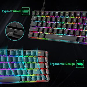 LexonElec T8 60% Mechanical Gaming Keyboard, RGB Backlit Compact Mechanical Keyboard, Blue Switches, Spill Resistant, Customizable Key Macro Function, for PC Gamers and Office Typists (Black)