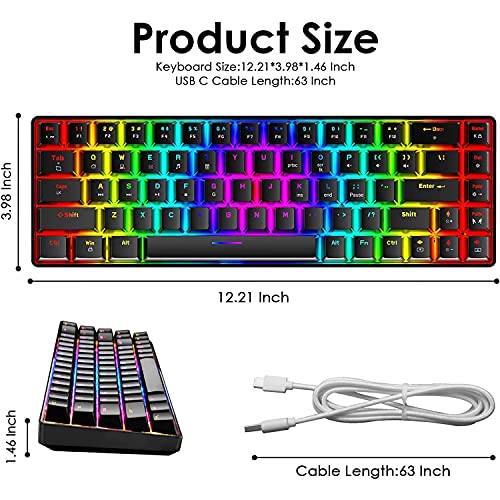 LexonElec T8 60% Mechanical Gaming Keyboard, RGB Backlit Compact Mechanical Keyboard, Blue Switches, Spill Resistant, Customizable Key Macro Function, for PC Gamers and Office Typists (Black)