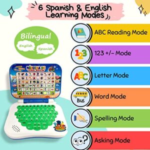 ZeenKind Bilingual Spanish English Learning Small Laptop Toy for Kids, Toddlers, Boys and Girls | Computer for Aphabet ABC, Numbers, Words, Spelling, Maths, Music