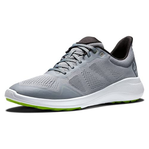 FootJoy Men's FJ Flex Golf Shoe, Grey/White/Lime, 14