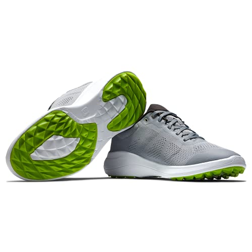 FootJoy Men's FJ Flex Golf Shoe, Grey/White/Lime, 14