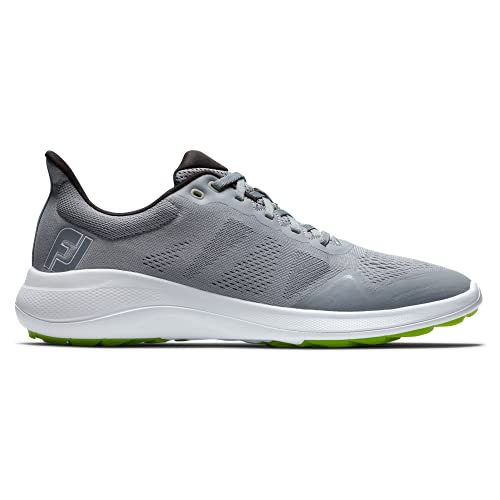 FootJoy Men's FJ Flex Golf Shoe, Grey/White/Lime, 14