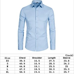 DELCARINO Men's Long Sleeve Button Up Shirts Solid Slim Fit Casual Business Formal Dress Shirt Light Blue Medium