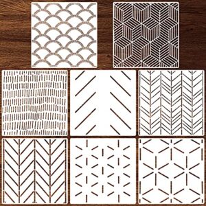8 pieces 12 x 12 inch wall stencils for painting geometric modern herringbone wall stencils wall decor reusable film decorative for painting, stencils for walls, wall stencil pattern (simple style)