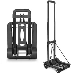 mayqmay folding 4-wheels trolley hand truck dolly 100 lbs / 45 kg compact luggage cart for travel, moving and office use, black