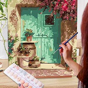 eniref Paint by Numbers for Adults Beginner Blue Door with Flower , Acrylic Paint Kits Home Decor 16X20Inch