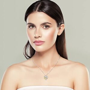 GLAMCARAT 18k gold over Silver Birthstone Heart Shaped engraved necklace with 4 Birthstones, Engraved Names personalized women jewelry engraved child names mothers necklace sister grandma