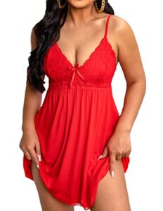 avidlove nightgown for women lace christmas red nighty sexy chemise nightwear soft night slip(christmas red,xl)