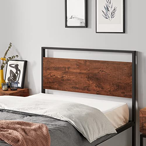 Yaheetech Twin Metal Platform Bed Frame with Rustic Wooden Headboard and Footboard, Single Country Bed for Boys& Girls, No Box Spring Needed/12 Inch Underbed Storage/No Noise/Easy Assembly, Mahogany