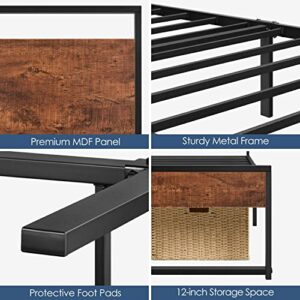 Yaheetech Twin Metal Platform Bed Frame with Rustic Wooden Headboard and Footboard, Single Country Bed for Boys& Girls, No Box Spring Needed/12 Inch Underbed Storage/No Noise/Easy Assembly, Mahogany