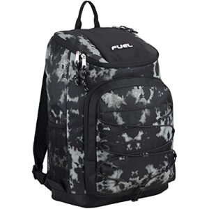 fuel wide mouth sports backpack with front bungee and inner tech pocket, gungee tie dye/black
