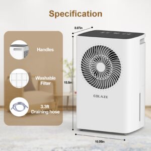 2500 Sq. Ft 30 Pint Dehumidifier, Dehumidifiers for Home Basement with Drain Hose, COLAZE Dehumidifiers for Large Room with Auto or Manual Drain, 24 Hours Timer, 0.58 Gallon Water Tank, Auto Defrost, Overflow Protection