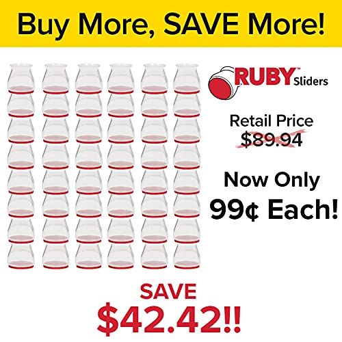 Ruby Sliders As Seen On TV by BulbHead - Red Means They’re Authentic - Premium Chair Covers Protect Hardwood & Tile Floors - Fits Most Furniture Leg Sizes & Shapes - 48-Pc Super-Value Pack, 48 Pack